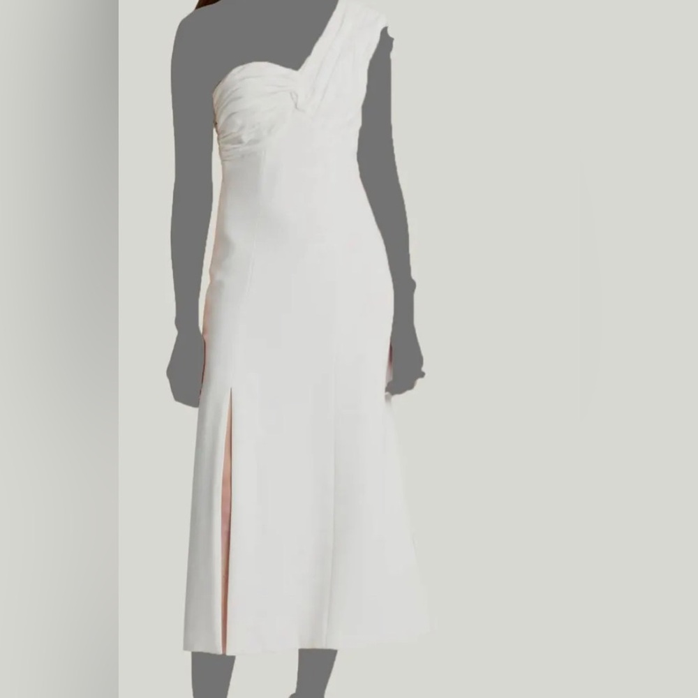 $495 Cinq A Sept Women's White Kacie Gathered One-Shoulder Midi Dress